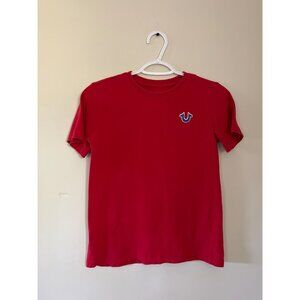 True Religion Boys Medium Red T-Shirt Top Buddha Cotton Blend Short Sleeve